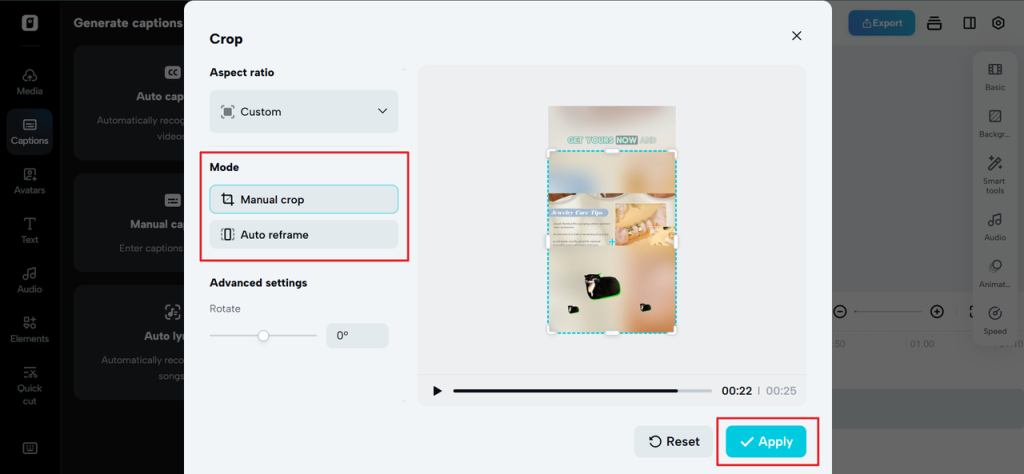 Delete text from the video